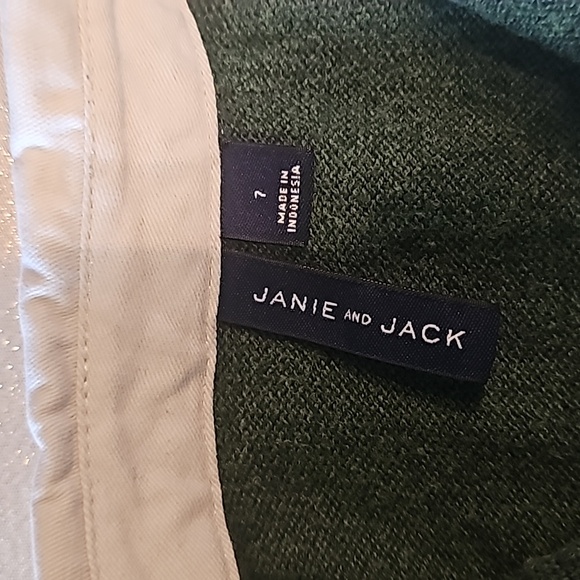 Janie and Jack Rugby Sweater green orange strip w blue, Juniper Green - Picture 5 of 6